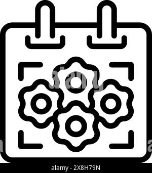 Simple black and white line art icon depicting a calendar with floral designs Stock Vector