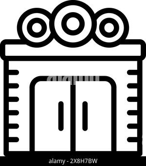 Black and white line art of a classic fire station design, suitable for various applications Stock Vector