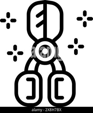 Black and white line art depicting a stylized pair of scissors, suitable as an icon or logo Stock Vector