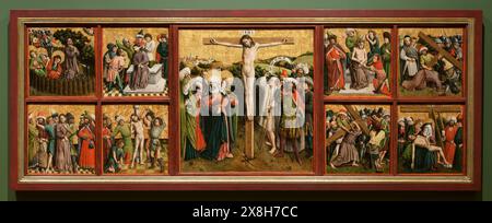 Altarpiece with The Passion of Christ. Master of the Schlägl Altarpiece. c. 1440s.  Oil and gold on wood. Stock Photo