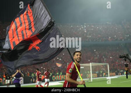 Cairo, Egypt. 25th May, 2024. CAIRO, EGYPT - MAY 25: Mohamed Abdelmonem of Al Ahly celebrates after wining the CAF Champions League Final Second Leg match between Al Ahly and Esperance Sportive Tunis at Cairo International Stadium on May 25, 2024 in Cairo, Egypt. (Photo by M.Bayoumy/SFSI) Credit: Sebo47/Alamy Live News Stock Photo