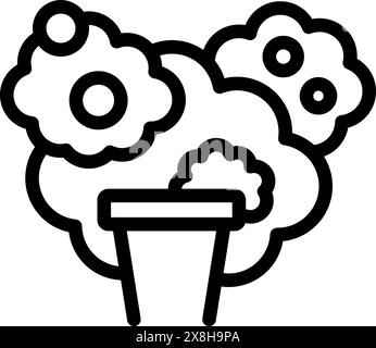 Simple vector illustration of a flower bouquet in a vase, depicted in black and white outline Stock Vector
