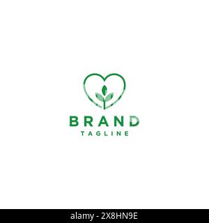 Leaves Icon and Heart Symbol In Simple Lines. Simple outline design of green heart symbol with leaf icon accents inside. Stock Vector