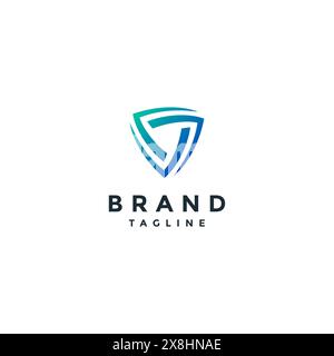 Three Rotating Lines Forming The Shield Symbol. Blue Three Lines Rotate to Form a Triangle. Stock Vector