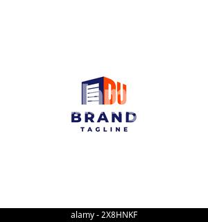 Initials D and U next to the Self Storage Door Icon. Storage Door and Letter DU Logo Design. Stock Vector
