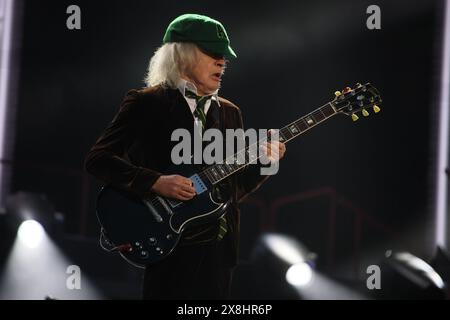 Reggio Emilia, Italy. 25th May, 2024. Australian heavy metal and rock 'n roll legend band Ac/Dc (guitarist Angus Young and singer Brian Johnson) performing on stage during their “Pwr/up Tour at RCF Arena in Reggio Emilia, Italy, May 25, 2024 - photo Michele Nucci Credit: Live Media Publishing Group/Alamy Live News Stock Photo