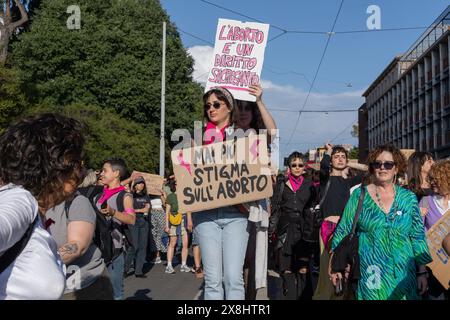 Rome, Italy. 25th May, 2024. Demonstration in Rome organized by 'Non Una Di Meno' movement in defense of the right to abortion (Photo b Matteo Nardone/Pacific Press) Credit: Pacific Press Media Production Corp./Alamy Live News Stock Photo