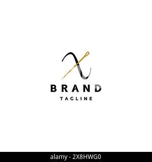 Needle and Thread to Form the Letter X. Creative letter X and Needle logo design in elegant classic style. Stock Vector
