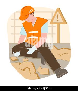 Worker Man Injured from Accident in Construction Site for Accidental Concept Illustration Stock Vector