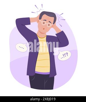 Senior Man Suffering from Headache, Migraine and Dizziness for Healthcare Concept Illustration Stock Vector