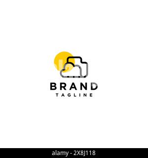 Simple Document icon with cloud-shaped outline and sun accent. Minimalist Cloud Document Outline Logo Design. Stock Vector