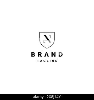 Initial letter AN inside minimalist shield line. Letter AN inside shield silhouette Logo Design. Stock Vector