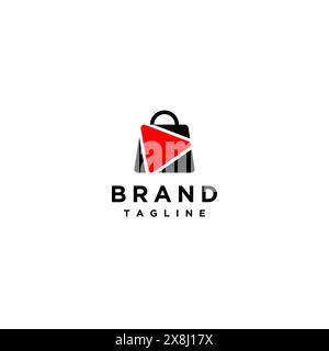 Simple shopping bag with red play button motif icon. Shopping Bag with Red Play Button Logo Design. Stock Vector