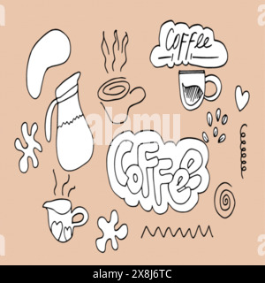 set of coffee doodle for design element. Stock Vector