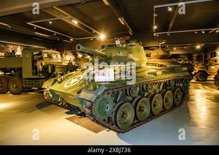 © Arnaud BEINAT/Maxppp. 2024/05/19, Bastogne, Belgique. Musée des blindes Bastogne Barracks : char américain léger M24 Chaffee utilisé par les américains à la fin de la seconde guerre mondiale et ensuite par les français en Indochine. English : American light tank M24 Chaffee used by american forces at the end of the Second World War and then by the French army in Indochina. Credit: MAXPPP/Alamy Live News Stock Photo