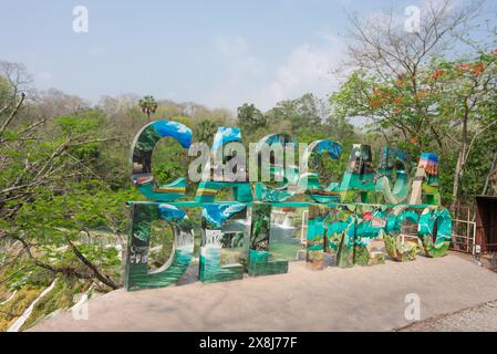 San luis potosi, san luis potosi, 24 05 01,  Viewpoints of the waterfall 'El salto del Meco' location letters,no people Stock Photo