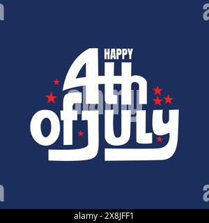 Happy 4th of July custom typography design on blue background. Fourth July American Independence Day celebrating poster, banner, social media post Stock Vector