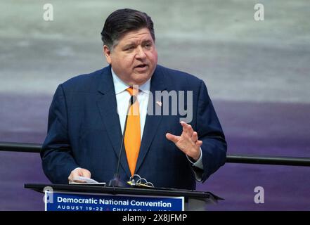 Governor J.B. Pritzker (Democrat of Illinois) makes remarks to the media at the spring walkthrough ahead of the 2024 Democratic National Convention at the United Center in Chicago, Illinois on Wednesday, May 22, 2024. The convention is scheduled for August 19 - 22, 2024 in Chicago. Credit: Ron Sachs/CNP for NY Post (RESTRICTION: NO Daily Mail. NO New York or New Jersey Newspapers or newspapers within a 75 mile radius of New York City.) Stock Photo