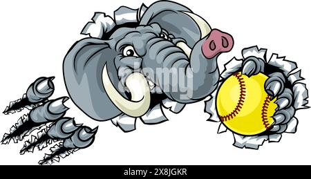 Elephant Softball Animal Sports Team Mascot Stock Vector