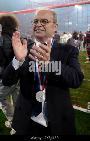 PSG manager Luis Campos celebrates the victory following the French Cup Final football match between Olympique Lyonnais (OL, Lyon) and Paris Saint-Germain (PSG) on May 25, 2024 at Stade Pierre Mauroy, Decathlon Arena in Villeneuve-d'Ascq near Lille, France - Photo Jean Catuffe/DPPI Credit: DPPI Media/Alamy Live News Stock Photo