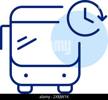 Bus and clock. Public transportation schedule. Urban mobility. Pixel perfect, editable stroke icon Stock Vector