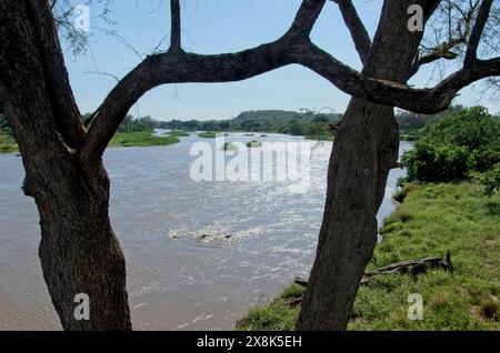 View of Zambezi river that borders South Africa and Zimbabwe Stock Photo