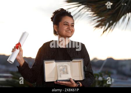 CANNES, FRANCE - MAY 25: Payal Kapadia poses with the Grand Prix Award for 'All We Imagine As Light' during the Palme D'Or Winners Photocall at the 77th annual Cannes Film Festival at Palais des Festivals on May 25, 2024 in Cannes, France.CAP/GOL ©GOL/Capital Pictures Stock Photo