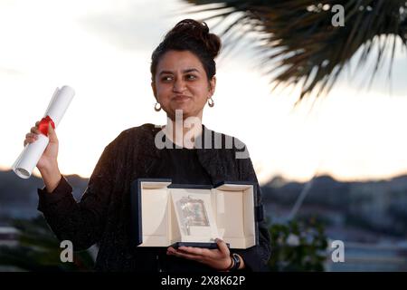 CANNES, FRANCE - MAY 25: Payal Kapadia poses with the Grand Prix Award for 'All We Imagine As Light' during the Palme D'Or Winners Photocall at the 77th annual Cannes Film Festival at Palais des Festivals on May 25, 2024 in Cannes, France.CAP/GOL ©GOL/Capital Pictures Stock Photo