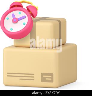 Cargo express delivery logistic service postal parcel package transportation 3d icon realistic vector illustration. Freight fast shipping cardboard bo Stock Vector