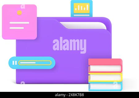 Multimedia information storage media audio file folder audiobook library server 3d icon realistic vector illustration. Document archive management dat Stock Vector