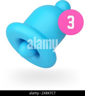 Incoming notification ring bell new message call signal with number for app 3d icon realistic vector illustration. Newsletter notice cyberspace interf Stock Vector