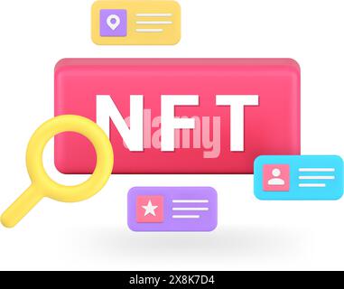 NFT media file management library searching image video in digital database 3d icon realistic vector illustration. Multimedia document administration Stock Vector