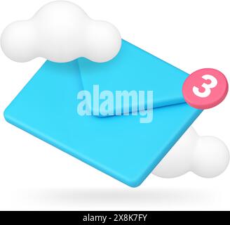 Incoming message email cloud electronic mail storage server 3d icon realistic vector illustration. Envelope notification unread digital letter deliver Stock Vector