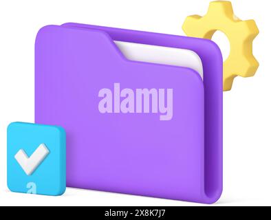 Document storage server digital file folder archive settings database management 3d icon realistic vector illustration. Private information organize o Stock Vector
