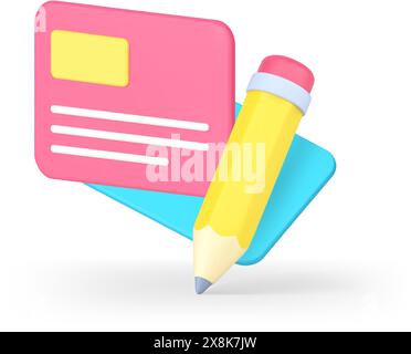 Personal data card writing resume cv profile catalog management 3d icon realistic vector illustration. Client identification information document stor Stock Vector