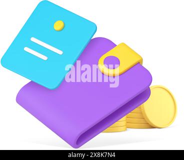 Financial budget planning wallet with golden coin cash money 3d icon realistic vector illustration. Accounting balance administration expenses and ear Stock Vector