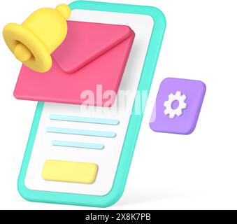 Incoming new message reminder inbox email smartphone application 3d icon realistic vector illustration. Electronic mail messaging mailbox web notifica Stock Vector