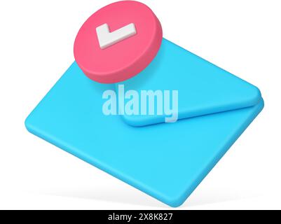 New message letter send delivery mail email envelope with checkmark 3d icon realistic vector illustration. Newsletter mailbox inbox chat receive notic Stock Vector