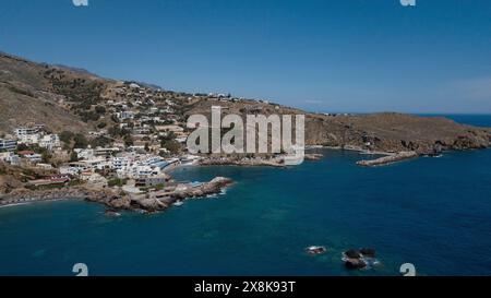 Aerial view of the harbour town of Sfakia on the south coast of the island of Crete on the Libyan Sea Mediterranean, Chora Sfakion, Crete, Greece Stock Photo