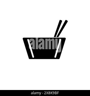Chinese Plate with Chopsticks, Soup Solid Flat Vector Icon Isolated on White Background. Stock Vector