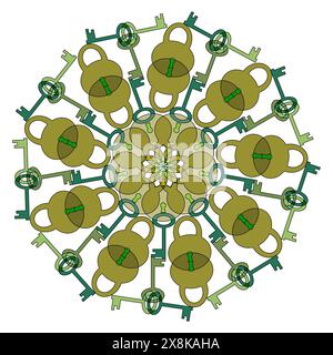 Colored mandala with locks and keys on a white background Stock Vector