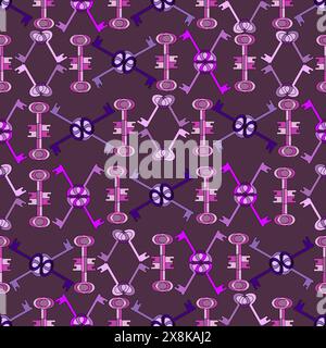 Seamless colored pattern with keys forming an ornament in purple tones Stock Vector