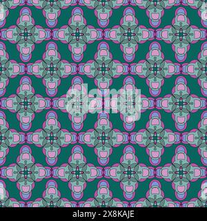 Seamless color pattern with clasps forming a diamond-shaped ornament on a green background Stock Vector