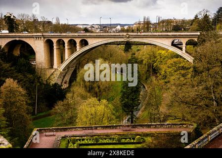 The Pont Adolphe and Pétrusse River Gorge, Luxembourg. Stock Photo