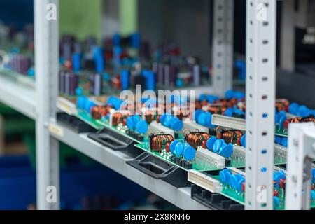 finished electronic printed circuit boards in the storage Stock Photo