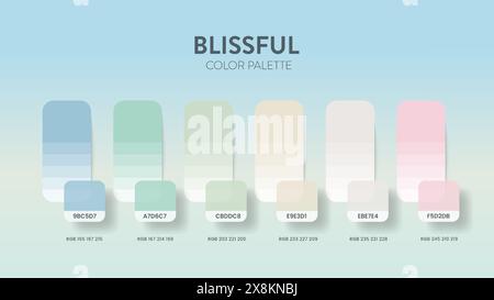 Color palette guide in Blissful colour theme collections. Color inspiration or chart with codes template. Color combination RGB. Colors swatches for g Stock Vector