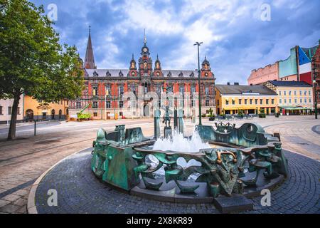 Platzbrunnen square in Malmo scenic view, south Sweden Stock Photo