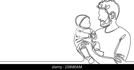 continuous single line drawing of father holding baby, line art vector illustration Stock Vector