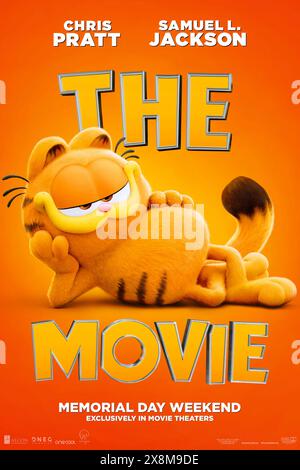 The Garfield Movie (2024) directed by Mark Dindal and starring Hannah Waddingham, Samuel L. Jackson and Chris Pratt. Garfield meets his long-lost father Vic and along with Odie leave their pampered life to attempt a high-stakes heist. US one sheet poster ***EDITORIAL USE ONLY***. Credit: BFA / Sony Pictures Releasing Stock Photo