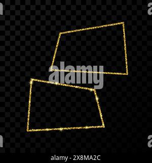 Gold rectangle frame. Two modern shiny frames with light effects isolated on dark transparent background. Vector illustration. Stock Vector